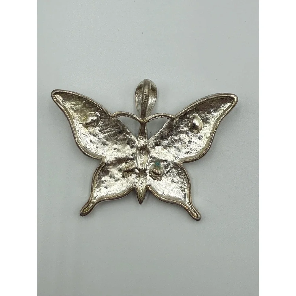 Vintage Silver Tone Butterfly Brooch Filigree Floral Etched Rhinestone‎ Accents